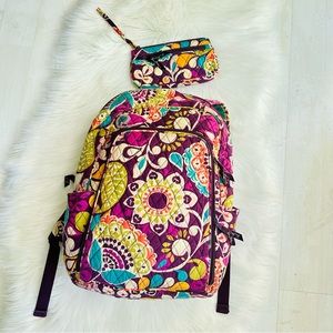 Vera Bradley Back To School Paisley Floral Backpack with Wristlet Purse